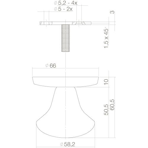 Voordeurknop RVS/mat zwart vast paddestoel 58/66mm 1-zydig 0023.393030 product photo https://media.isero.nl/Isero-IseroNL-Site/images/L/12960007_2.jpg L