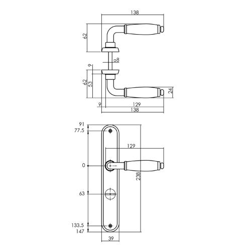 Deurkrukken Courgette m. ovaal schild 238x39x9mm mat chroom product photo https://media.isero.nl/Isero-IseroNL-Site/images/L/12961342_2.jpg L