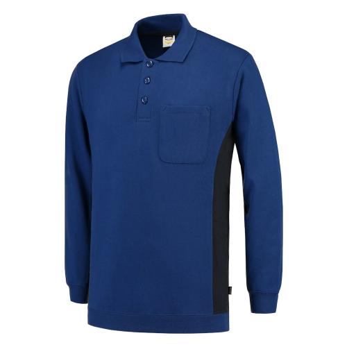Polosweater Bicolor borstzak koningsblauw/marine maat XS product photo