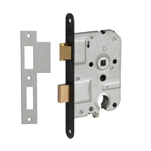 Dag- en nachtslot 50mm PC55 zwart gelakt afgerond Ls/Rs 1269/3-50mm m/sluitplaat product photo