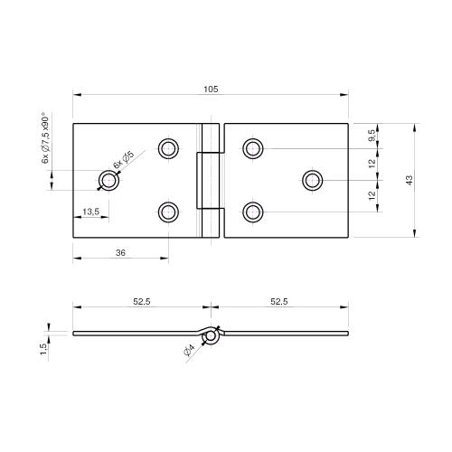 Noxxa backflapscharnier ongelagerd - staal gegalvaniseerd - 43x105x1,5mm - rechte hoek product photo https://media.isero.nl/Isero-IseroNL-Site/images/L/205694_5.jpg L