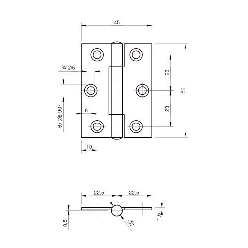 Noxxa smalscharnier ongelagerd - staal gegalvaniseerd - 60x45x1,5mm - rechte hoek - bolkop product photo https://media.isero.nl/Isero-IseroNL-Site/images/L/205705_5.jpg L