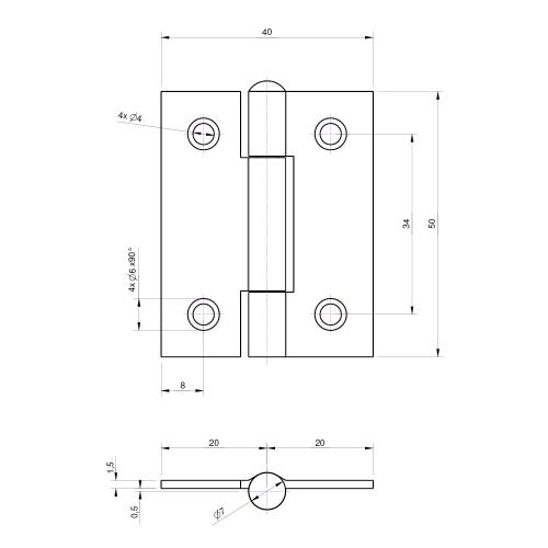 Noxxa smalscharnier ongelagerd - messing gepolijst - 50x40x1,5mm - rechte hoek - bolkop product photo https://media.isero.nl/Isero-IseroNL-Site/images/L/205711_5.jpg L
