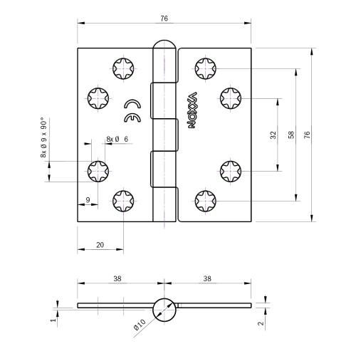 Noxxa scharnier ongelagerd - messing gepolijst - 76x76x2mm - rechte hoek - bolkop product photo https://media.isero.nl/Isero-IseroNL-Site/images/L/205727_5.jpg L