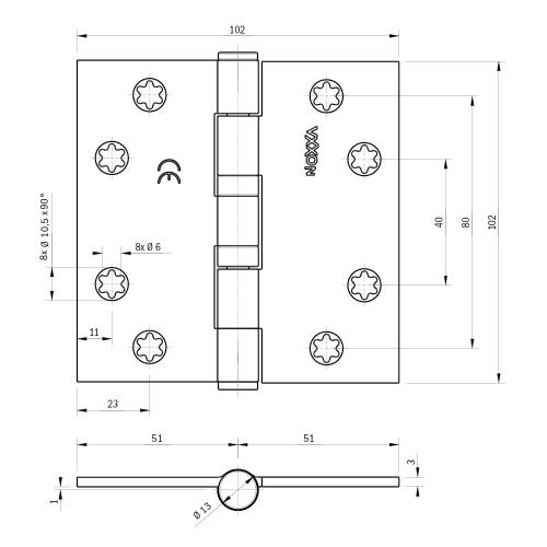 Noxxa kogellagerscharnier - staal gegalvaniseerd - 102x102x3mm - rechte hoek - platkop product photo https://media.isero.nl/Isero-IseroNL-Site/images/L/205771_5.jpg L