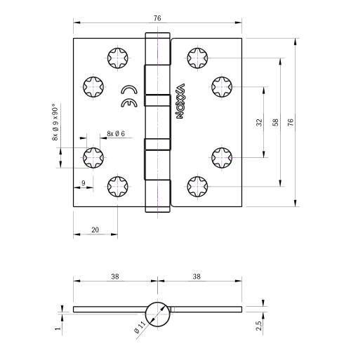 Noxxa kogellagerscharnier - rvs geborsteld - 76x76x2,5mm - rechte hoek - platkop product photo https://media.isero.nl/Isero-IseroNL-Site/images/L/205792_5.jpg L