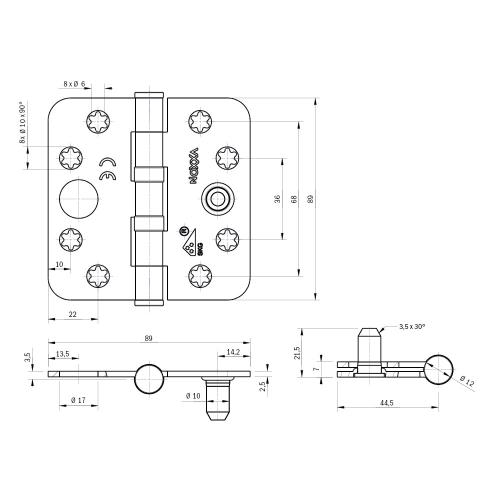 Noxxa kogellagerscharnier SKG3 - staal gegalvaniseerd - 89x89x2,5mm - ronde hoek - platkop product photo https://media.isero.nl/Isero-IseroNL-Site/images/L/205801_5.jpg L