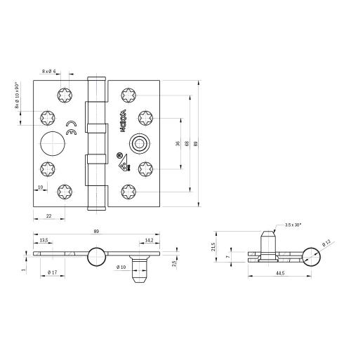 Noxxa kogellagerscharnier SKG3 - staal gegalvaniseerd - 89x89x2,5mm - rechte hoek - platkop product photo https://media.isero.nl/Isero-IseroNL-Site/images/L/205802_5.jpg L