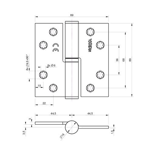 Noxxa kogelstiftpaumelle - staal gegalvaniseerd - 89x89x3mm - rechte hoek - platkop - gezet - DIN rechts product photo https://media.isero.nl/Isero-IseroNL-Site/images/L/205946_5.jpg L