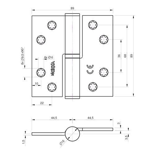 Noxxa kogelstiftpaumelle - staal gegalvaniseerd - 89x89x3mm - rechte hoek - platkop - gezet - DIN links product photo https://media.isero.nl/Isero-IseroNL-Site/images/L/205947_5.jpg L