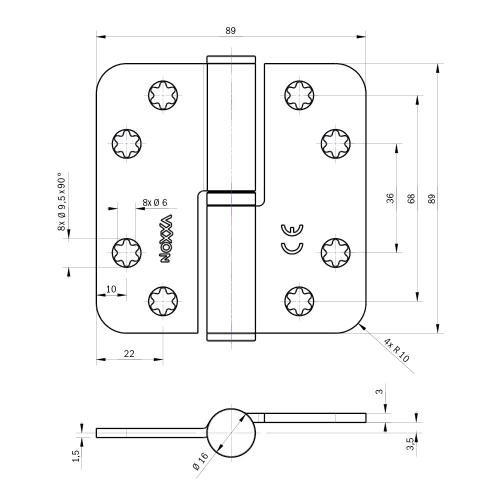 Noxxa kogelstiftpaumelle - staal gegalvaniseerd - 89x89x3mm - ronde hoek - platkop - gezet - DIN links product photo https://media.isero.nl/Isero-IseroNL-Site/images/L/205958_5.jpg L