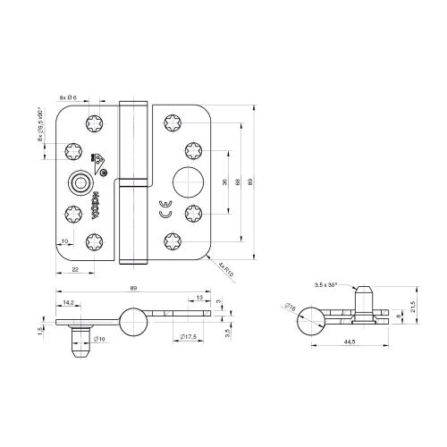 Noxxa kogelstiftpaumelle SKG3 - rvs geborsteld - 89x89x3mm - ronde hoek - platkop - gezet - DIN links product photo https://media.isero.nl/Isero-IseroNL-Site/images/L/205977_5.jpg L