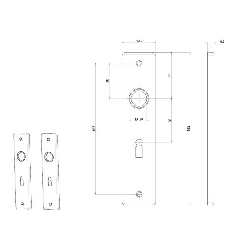 Noxxa schilden geperst F1 rechthoekig - 195x43mm SL56 - exclusief deurkrukken product photo https://media.isero.nl/Isero-IseroNL-Site/images/L/208973_5.jpg L