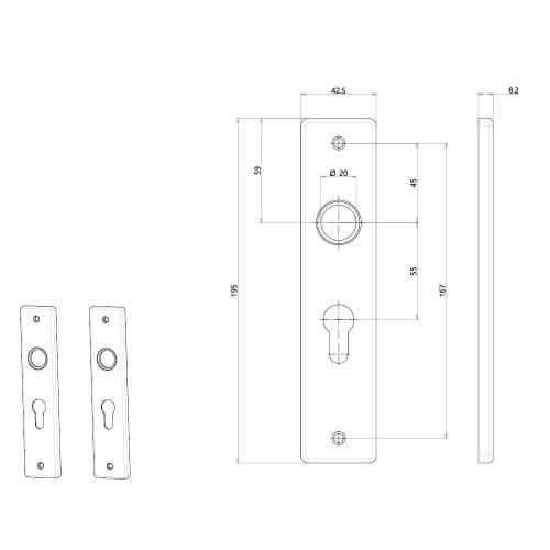 Noxxa schilden geperst F1 rechthoekig - 195x43mm PC55 - exclusief deurkrukken product photo https://media.isero.nl/Isero-IseroNL-Site/images/L/208974_5.jpg L