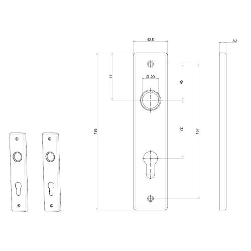 Noxxa schilden geperst F1 rechthoekig - 195x43mm PC72 - exclusief deurkrukken product photo https://media.isero.nl/Isero-IseroNL-Site/images/L/208975_5.jpg L