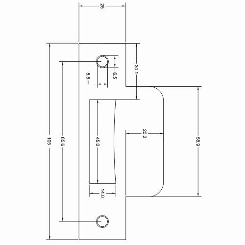 Noxxa rechthoekige rvs sluitplaat 105x25mm voor projectslot - loopslot- korte lip 20mm- DIN links/rechts product photo https://media.isero.nl/Isero-IseroNL-Site/images/L/2150550_5.jpg L