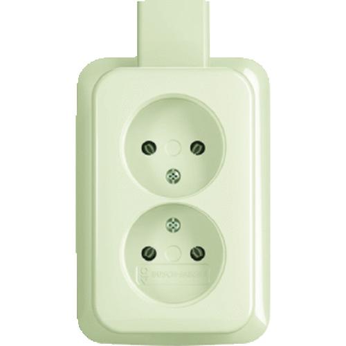ABB Busch-Jaeger wandcontactdoos opbouw 2 voudig m/ra creme wit kindveilig Standaard Aplus Ral 1013 2TKA00003939 product photo