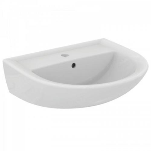 Ideal Standard wastafel wit 55x45cm rond met overloop en kraangat midden w3 product photo