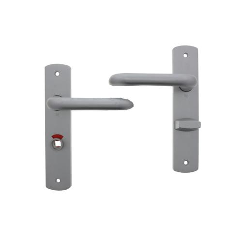 Noxxa vastdraaibare deurkruk 1404 op gegoten aluminium kortschild 200x42mm - curve - kleur F1 mat - uitvoering vrij en bezet 63/8, dopsleutel product photo