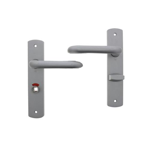 Noxxa vastdraaibare deurkruk 1404 op gegoten aluminium kortschild 200x42mm - curve - kleur F1 mat - uitvoering vrij en bezet 72/8, dopsleutel product photo