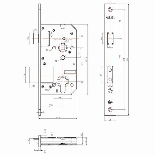 Noxxa veiligheidsdag- en nachtslot - SKG2 - rechthoekige rvs voorplaat 238x25mm - PC72 - doornmaat 50mm - DIN links product photo https://media.isero.nl/Isero-IseroNL-Site/images/L/2218344_5.jpg L