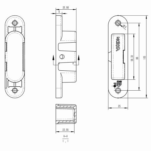 Noxxa veiligheidsbijzetsluitkom SKG2 - zamak zwart gelakt - 105x25x24mm - DIN links/rechts product photo https://media.isero.nl/Isero-IseroNL-Site/images/L/2218400_5.jpg L