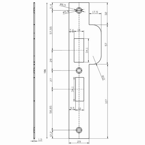 Noxxa rechthoekige rvs sluitplaat 196x29mm voor veiligheidsslot - dag en nacht - PC55 - korte lip 17,5mm - DIN links product photo https://media.isero.nl/Isero-IseroNL-Site/images/L/2218416_5.jpg L