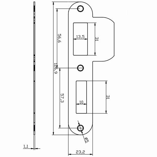 Noxxa afgeronde staal verzinkte sluitplaat 127x23,2mm voor binnendeurslot - dag en nacht/vrij en bezet - korte lip 20,5mm- DIN links/rechts product photo https://media.isero.nl/Isero-IseroNL-Site/images/L/2218420_5.jpg L