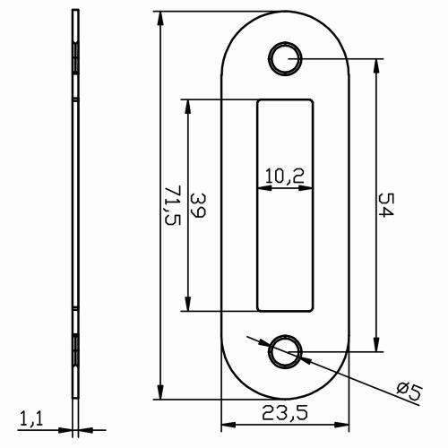 Noxxa afgeronde staal verzinkte sluitplaat 71,5x23,5mm voor binnendeurslot - kastslot - DIN links/rechts product photo https://media.isero.nl/Isero-IseroNL-Site/images/L/2218421_5.jpg L