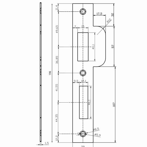 Noxxa rechthoekige rvs sluitplaat 196x29mm voor veiligheidsslot - dag en nacht - PC72 - korte lip 17,5mm - DIN links product photo https://media.isero.nl/Isero-IseroNL-Site/images/L/2218477_5.jpg L