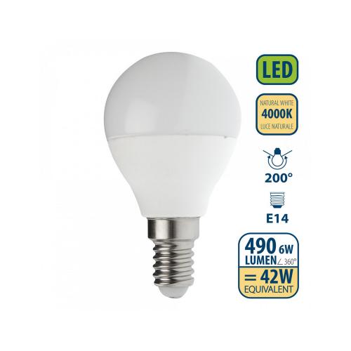 LED lamp kogel E14 P45 Sphere mat glas/wit (SMD LED Bulb)6w 470 Lumen 4000K product photo