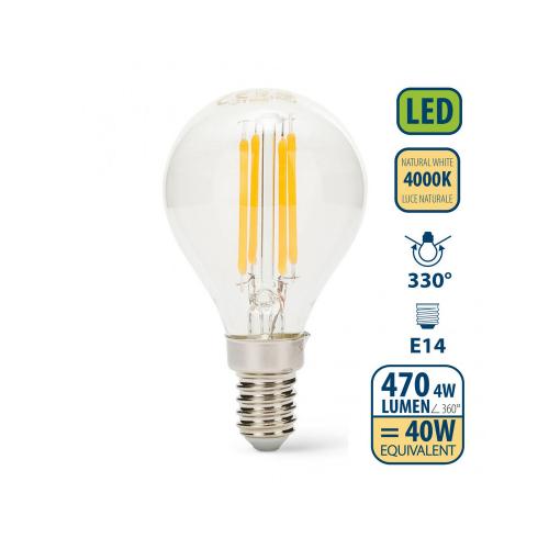 LED lamp kogel E14 P45 Sphere helder glas (LED Filam Bulb)4w 470 lumen 4000K product photo