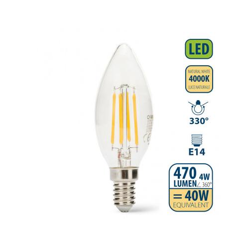 LED lamp kaars E14 C35 Olive helder glas (LED Filament Bulb)4w 470 lumen 4000K product photo