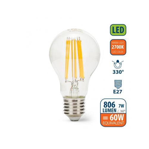 LED lamp peer E27 A60 Drop helder glas (LED Filament Bulb)7w 827 2700K 806 lumen product photo