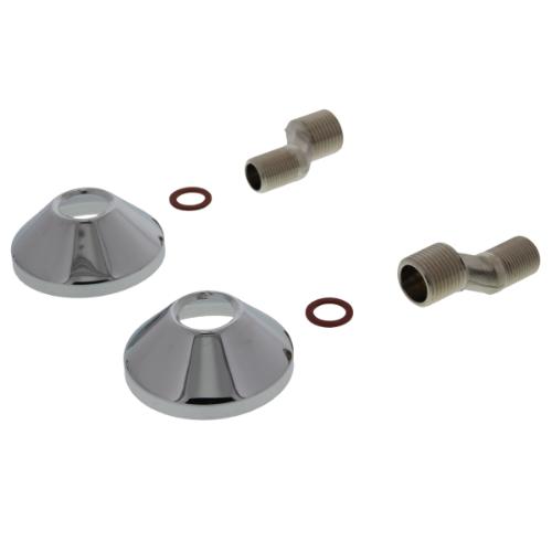 S-koppeling met chroom rozet en ring tbv aansluiten kranen 1/2 x 3/8 duims product photo