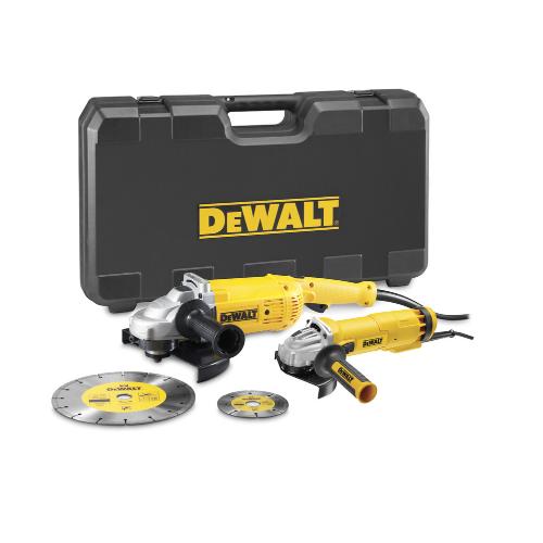 DeWalt Haakse slijpers 125mm/1000W + 230mm/2200W + 2x diamantschijf DWE492SDT-QS 230V product photo