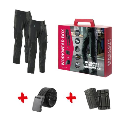 Actiebox Workwear twee werkbroeken, kniebeschermers en riem maat 82C48 product photo