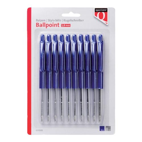 Quantore balpen met drukknopsysteem en kunststof clip medium blauw blister à 10 stuks 610285 product photo