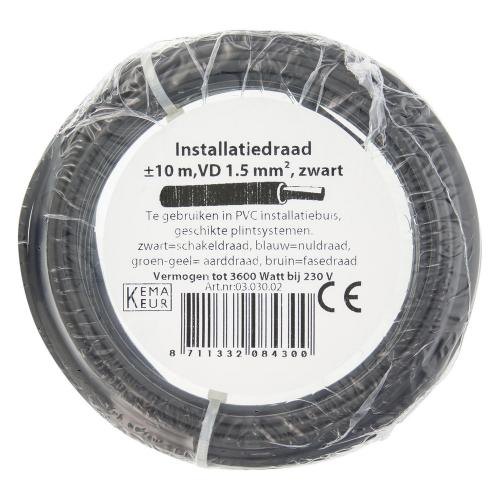 Installatiedraad (Vd-draad) H07V-U ECA zwart schakeldraad 10mx1.5mm2 klasse 1 = massief product photo