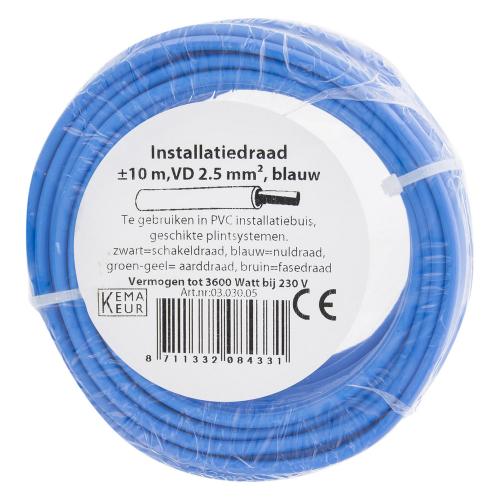 Installatiedraad (Vd-draad) H07V-U ECA blauw nul draad 10mx2.5mm2 klasse 1 = massief product photo