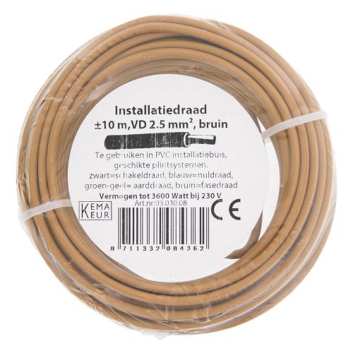 Installatiedraad (Vd-draad) H07V-U ECA bruin fase draad 10mx2.5mm2 klasse 1 = massief product photo