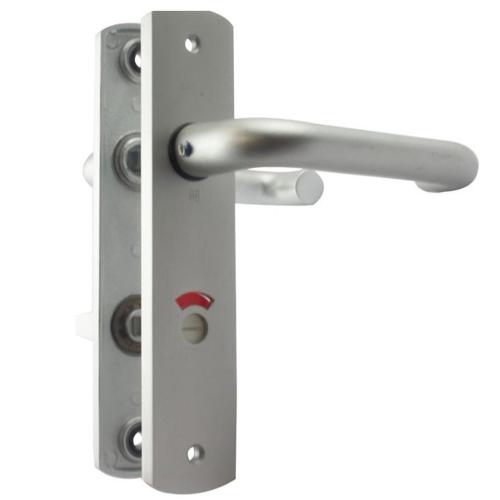 Noxxa vastdraaibare deurkruk 1408 op gegoten aluminium kortschild 200x42mm - curve - kleur F1 mat - uitvoering vrij en bezet 63/8 product photo