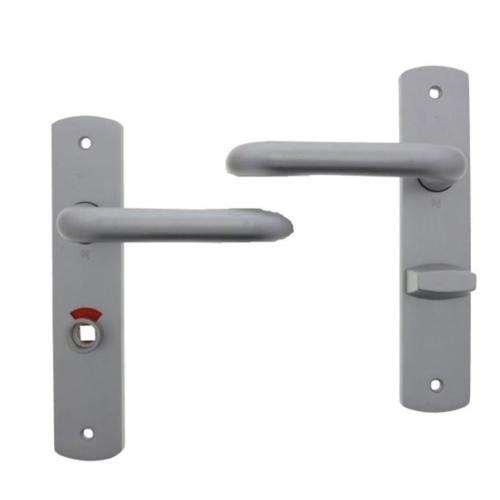 Noxxa vastdraaibare deurkruk 1408 op gegoten aluminium kortschild 200x42mm - curve - kleur F1 mat - uitvoering vrij en bezet 72/8 product photo