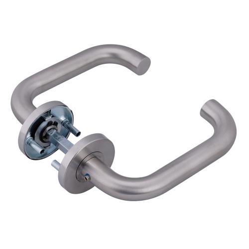 Noxxa deurkruk op rond rozet - U-model - rvs mat geborsteld - klasse 4 - vastdraaibaar en geveerd - deurdikte 37-47mm - DIN links/rechts product photo