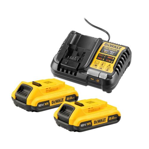 DeWalt starterset 18.0V 2x accu 2.0Ah + lader DCB1104D2-QW product photo
