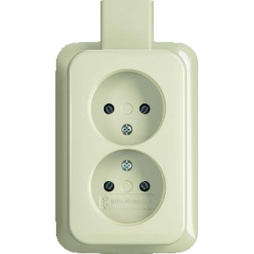 ABB Busch-Jaeger wandcontactdoos opbouw 2 voudig zonder randaarde creme wit Standaard Aplus Ral 1013 2TKA00003931 product photo