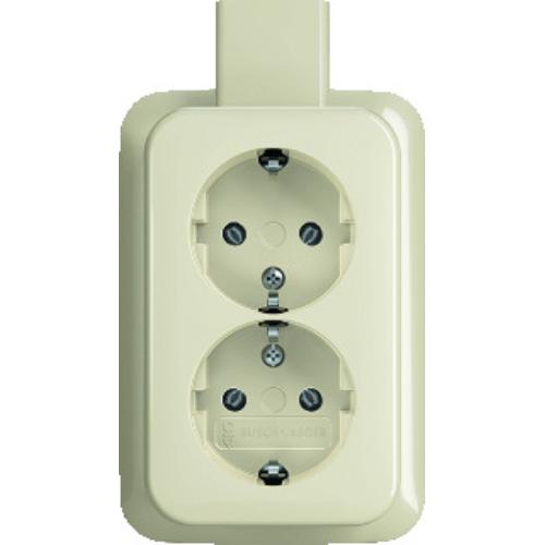 ABB Busch-Jaeger Wandcontactdoos opbouw 2 voudig met randaarde creme wit Standaard Aplus Ral 1013 2TKA00003937 product photo