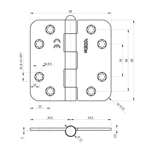 Noxxa scharnier ongelagerd - rvs gepolijst - 89x89x2,5mm - ronde hoek - bolkop product photo https://media.isero.nl/Isero-IseroNL-Site/images/L/233210_5.jpg L