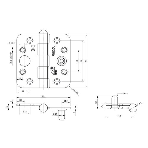 Noxxa scharnier ongelagerd SKG3 - staal gegalvaniseerd - 89x89x3mm - ronde hoek - bolkop - gezet product photo https://media.isero.nl/Isero-IseroNL-Site/images/L/233218_5.jpg L