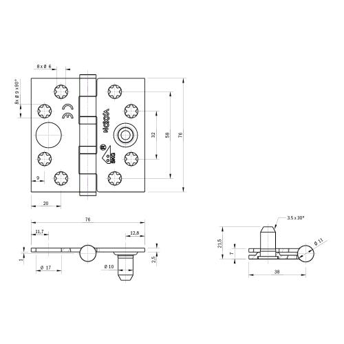 Noxxa kogellagerscharnier SKG2 - staal gegalvaniseerd - 76x76x2,5mm - rechte hoek - platkop product photo https://media.isero.nl/Isero-IseroNL-Site/images/L/233221_5.jpg L